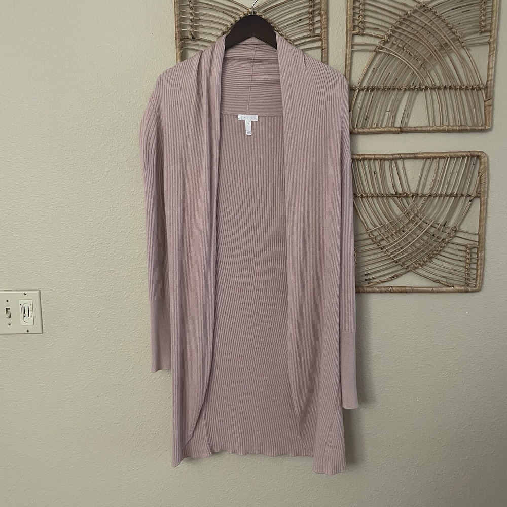 Leith Open Front Ribbed Cardigan Longline Pink Cozy Women's Sz S READ‎ B30